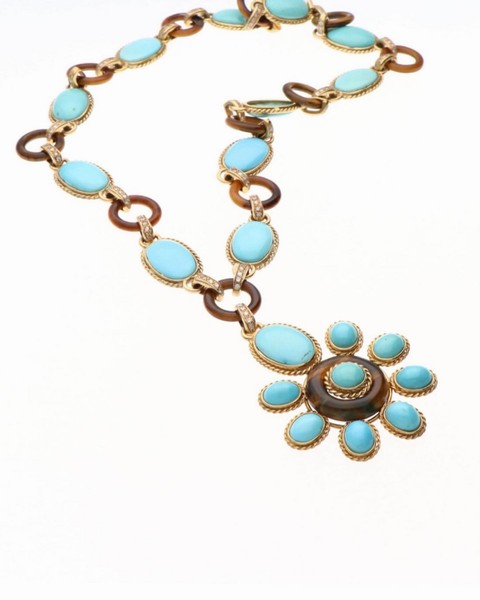 TURQUOISE AND GOLD NECKLACE CIRCA 1970 - SOLD ARCHIVE